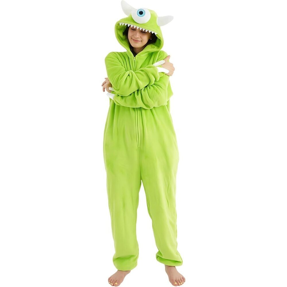 Unisex Polar Fleece Onesie Pajamas Animal Jumpsuit Large Mike Wazowski Sleepwear